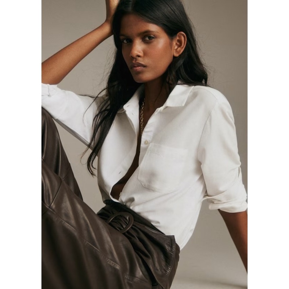 Sézane Tomboy Shirt White Cotton Button Down Size 0 - Picture 1 of 6